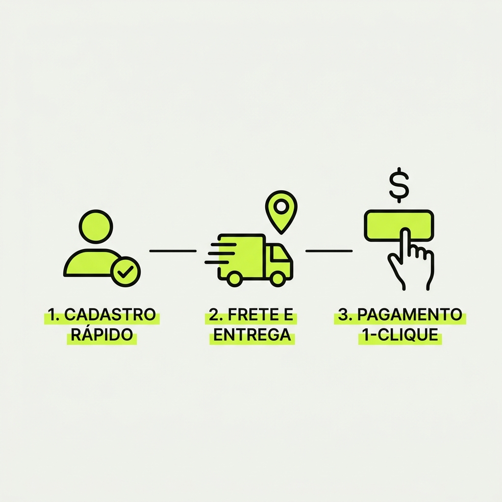 Diagrama ilustrando as 3 fases de um checkout simplificado e de alta conversão